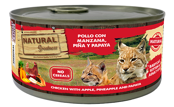 Natural Greatness Pollo con Manzana, Piña y Papaya Adulto y Gatito 185g