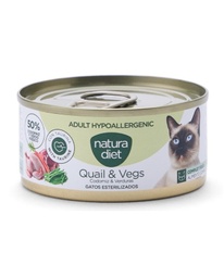 Natura Diet Hipoalergénico de Codorniz y Vegetales para Gatos Adultos Esterilizados 85gr